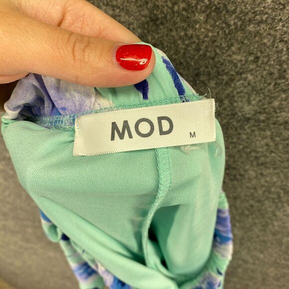 Mod Shorts Women M Medium Green Floral High Rise Hot Pants Pull On Lined Casual - Picture 9 of 11